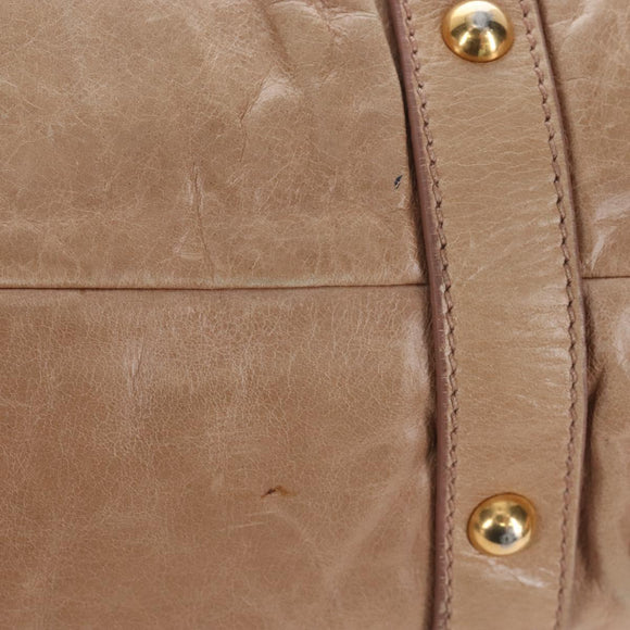 Miu Miu Hand Bag Leather 2way Beige Gold Auth 167679M