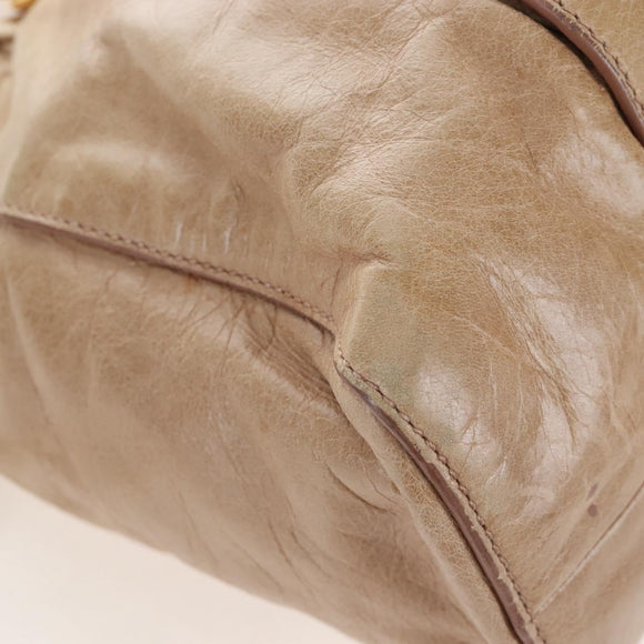 Miu Miu Hand Bag Leather 2way Beige Gold Auth 167679M