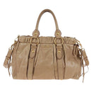 Miu Miu Hand Bag Leather 2way Beige Gold Auth 167679M-13