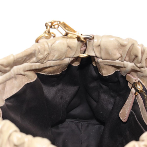 Miu Miu Hand Bag Leather 2way Beige Gold Auth 167679M
