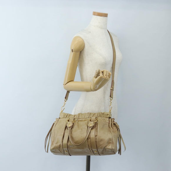 Miu Miu Hand Bag Leather 2way Beige Gold Auth 167679M