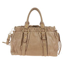 Miu Miu Hand Bag Leather 2way Beige Gold Auth 167679M-2