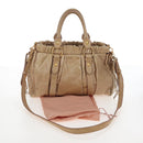 Miu Miu Hand Bag Leather 2way Beige Gold Auth 167679M-12