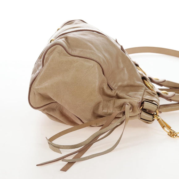 Miu Miu Hand Bag Leather 2way Beige Gold Auth 167679M