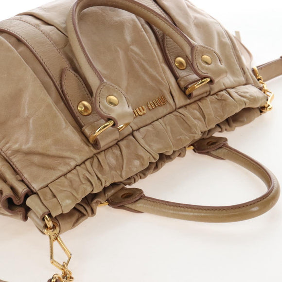 Miu Miu Hand Bag Leather 2way Beige Gold Auth 167679M