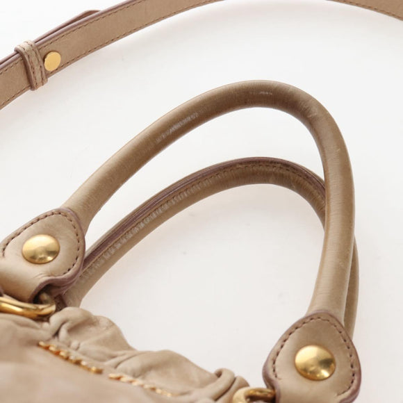 Miu Miu Hand Bag Leather 2way Beige Gold Auth 167679M