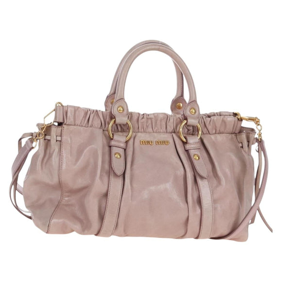 Miu Miu Hand Bag Leather 2way Pink Gold Auth 167681M