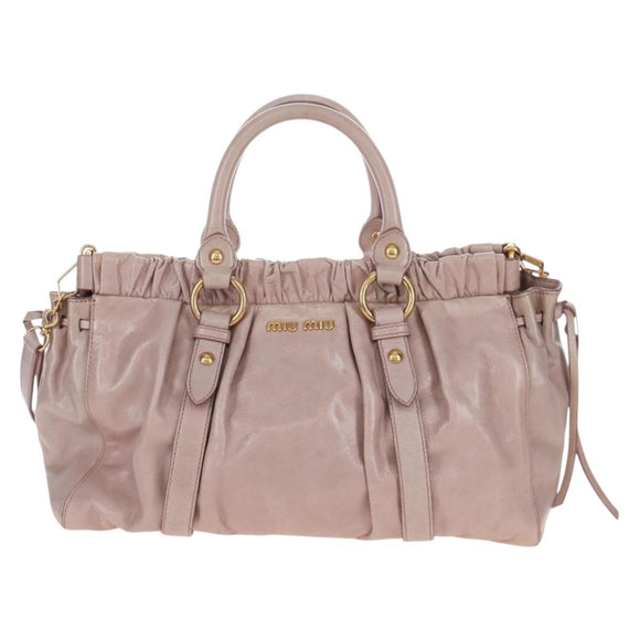 Miu Miu Hand Bag Leather 2way Pink Gold Auth 167681M
