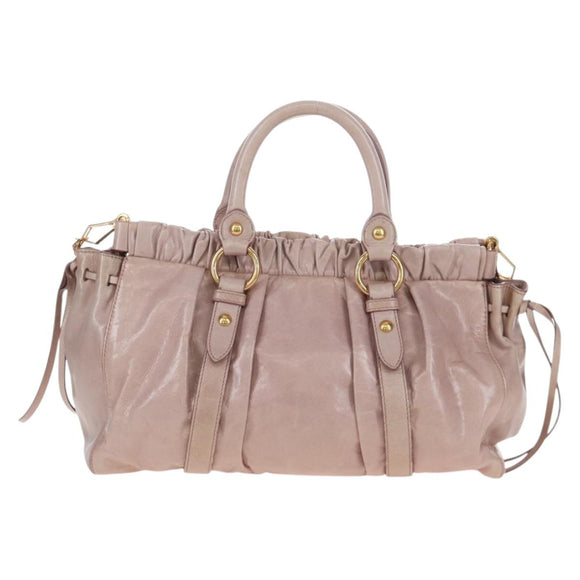 Miu Miu Hand Bag Leather 2way Pink Gold Auth 167681M