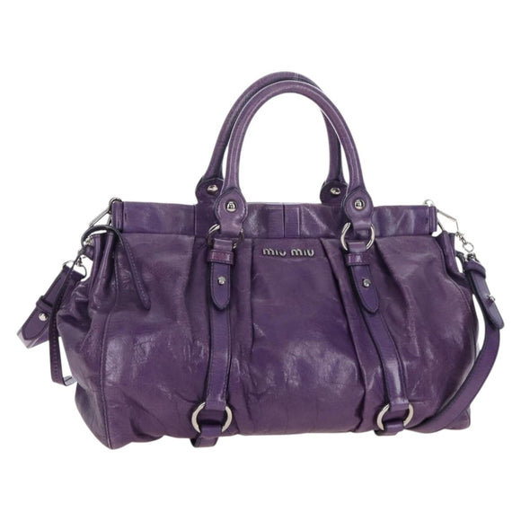 Miu Miu Hand Bag Leather 2way Purple Silver Auth 167682M