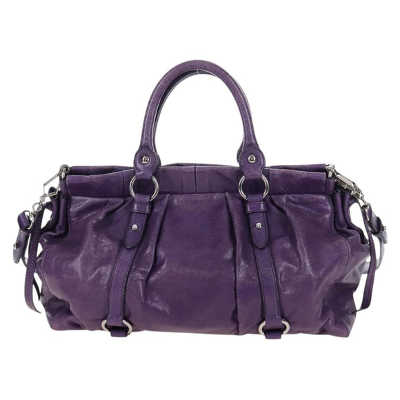 Miu Miu Hand Bag Leather 2way Purple Silver Auth 167682M