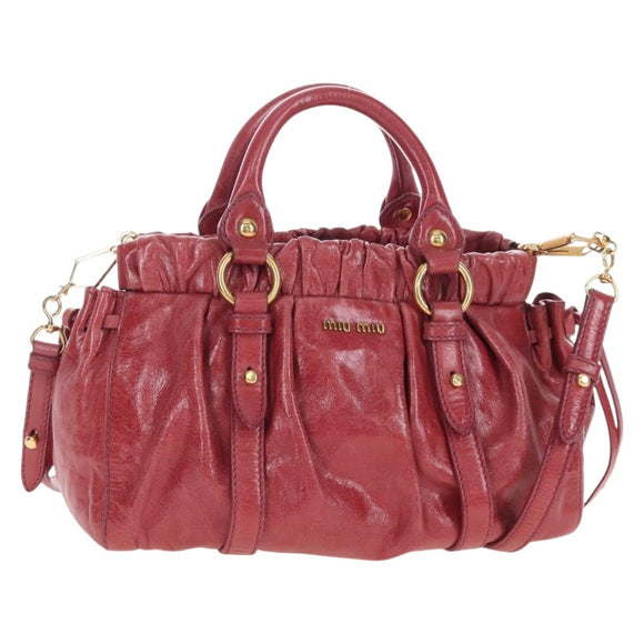 Miu Miu Hand Bag Leather 2way Red Gold Auth 167683M