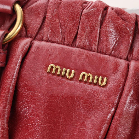 Miu Miu Hand Bag Leather 2way Red Gold Auth 167683M