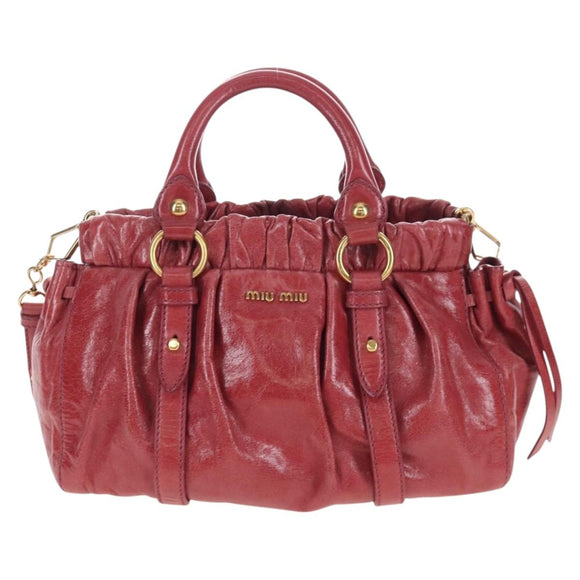 Miu Miu Hand Bag Leather 2way Red Gold Auth 167683M