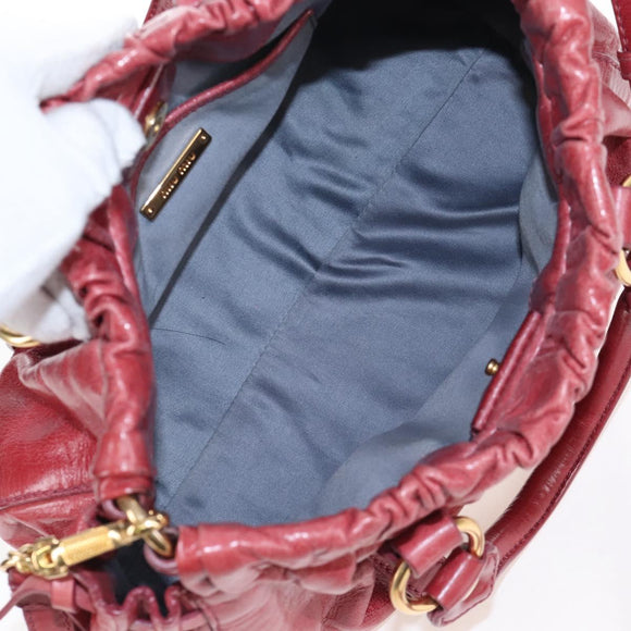 Miu Miu Hand Bag Leather 2way Red Gold Auth 167683M