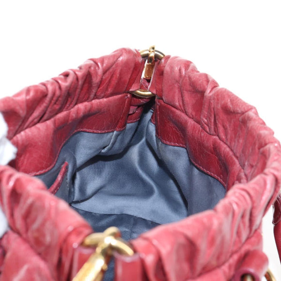 Miu Miu Hand Bag Leather 2way Red Gold Auth 167683M