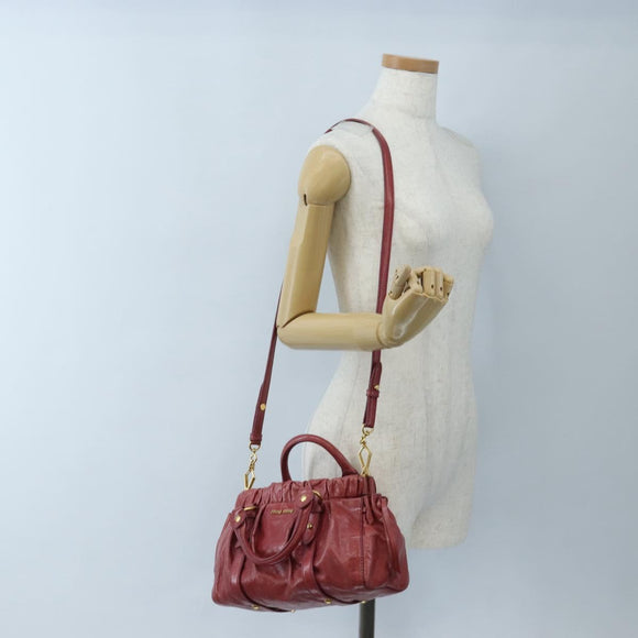 Miu Miu Hand Bag Leather 2way Red Gold Auth 167683M