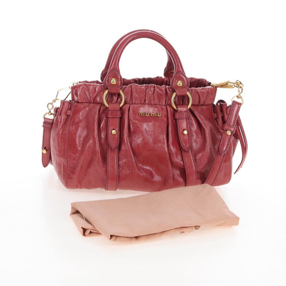 Miu Miu Hand Bag Leather 2way Red Gold Auth 167683M