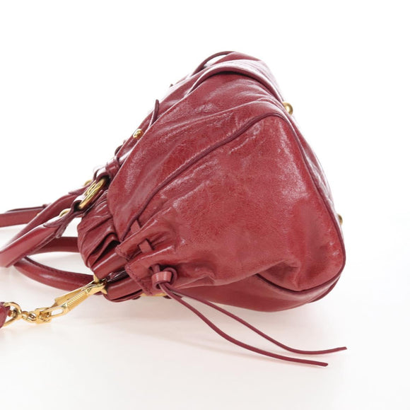 Miu Miu Hand Bag Leather 2way Red Gold Auth 167683M