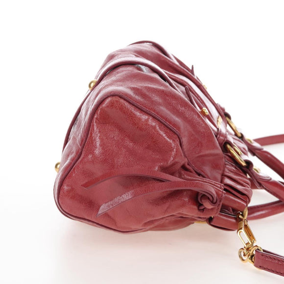 Miu Miu Hand Bag Leather 2way Red Gold Auth 167683M