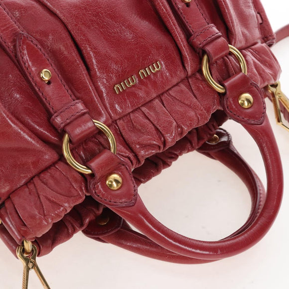Miu Miu Hand Bag Leather 2way Red Gold Auth 167683M