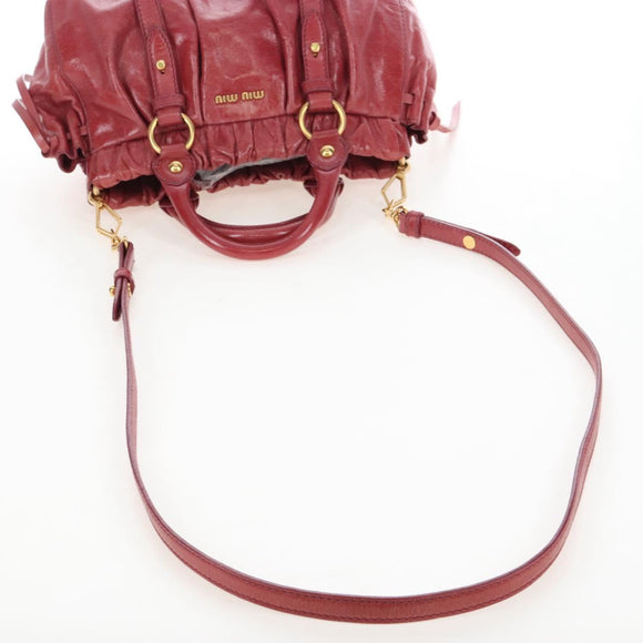 Miu Miu Hand Bag Leather 2way Red Gold Auth 167683M