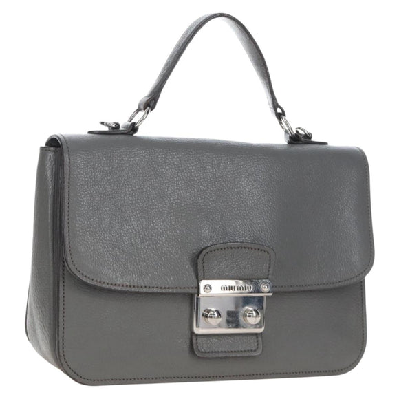 Miu Miu Hand Bag Leather Gray Silver Auth 167684