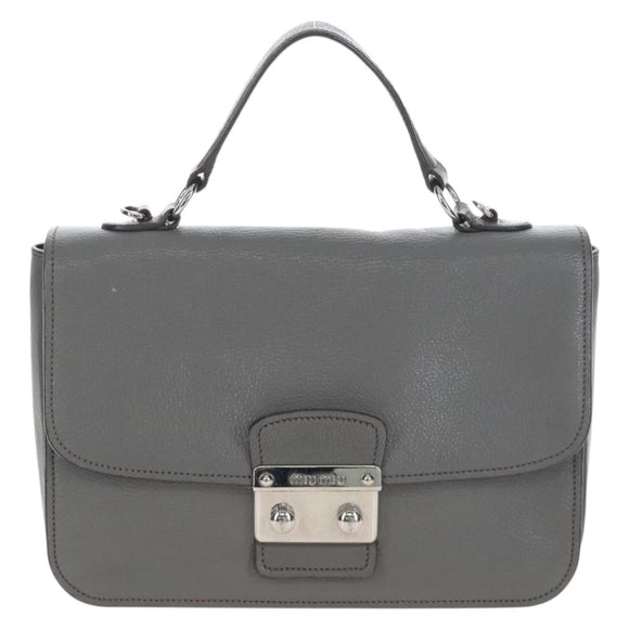 Miu Miu Hand Bag Leather Gray Silver Auth 167684