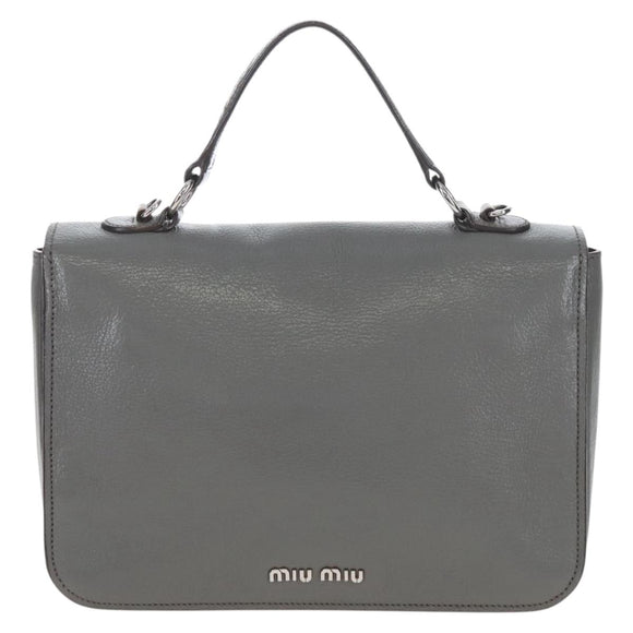 Miu Miu Hand Bag Leather Gray Silver Auth 167684