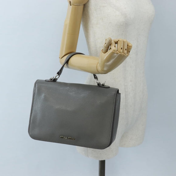Miu Miu Hand Bag Leather Gray Silver Auth 167684