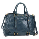Miu Miu Hand Bag Leather 2way Blue Gold Auth 167685M-1