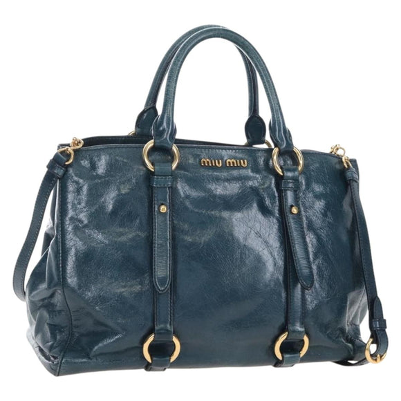 Miu Miu Hand Bag Leather 2way Blue Gold Auth 167685M