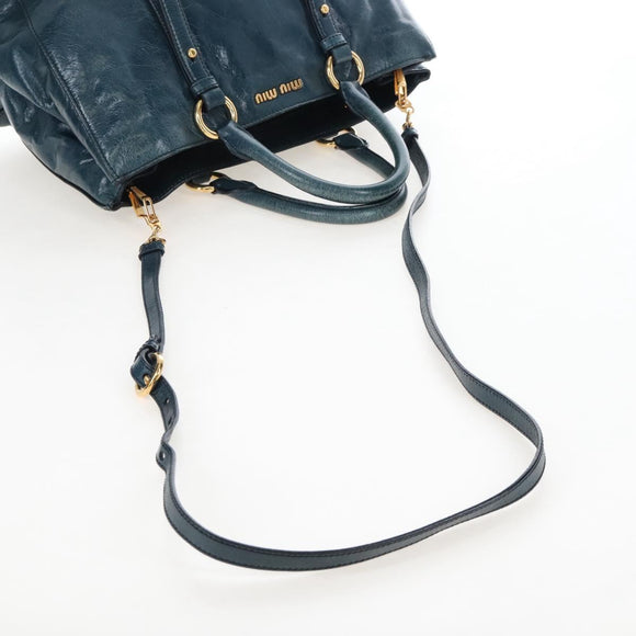 Miu Miu Hand Bag Leather 2way Blue Gold Auth 167685M