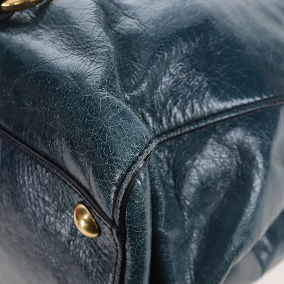 Miu Miu Hand Bag Leather 2way Blue Gold Auth 167685M