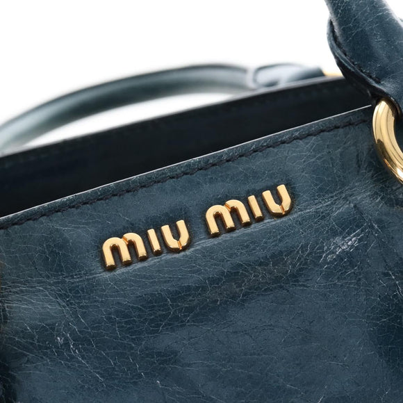 Miu Miu Hand Bag Leather 2way Blue Gold Auth 167685M