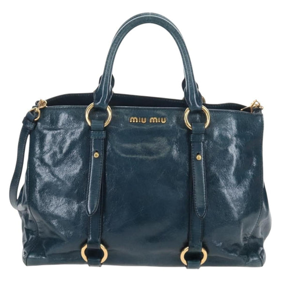 Miu Miu Hand Bag Leather 2way Blue Gold Auth 167685M