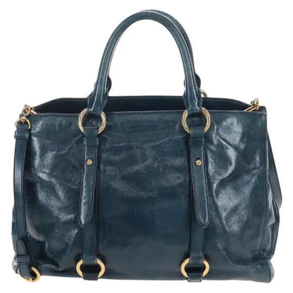 Miu Miu Hand Bag Leather 2way Blue Gold Auth 167685M