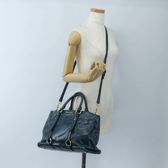 Miu Miu Hand Bag Leather 2way Blue Gold Auth 167685M
