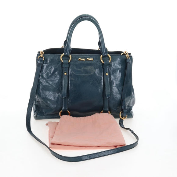 Miu Miu Hand Bag Leather 2way Blue Gold Auth 167685M