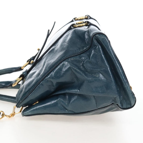 Miu Miu Hand Bag Leather 2way Blue Gold Auth 167685M
