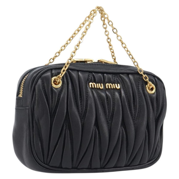 Miu Miu mini Hand Bag Leather Black Gold Auth 167686M