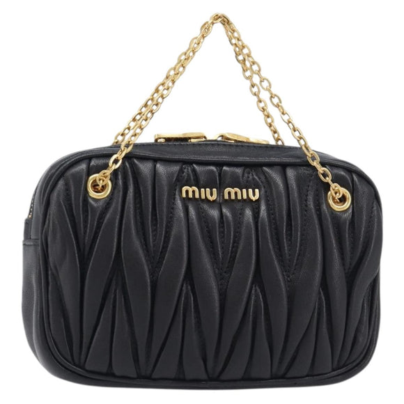Miu Miu mini Hand Bag Leather Black Gold Auth 167686M