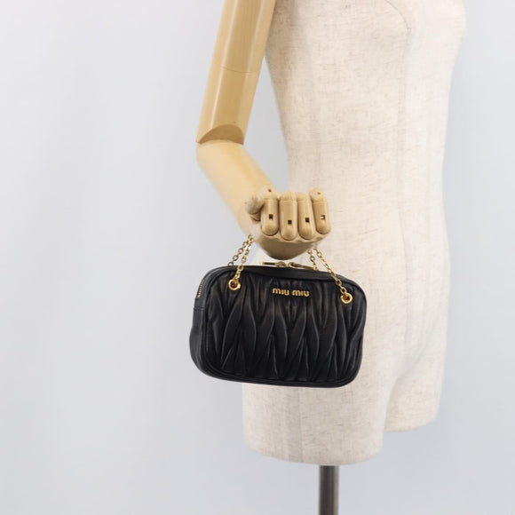 Miu Miu mini Hand Bag Leather Black Gold Auth 167686M