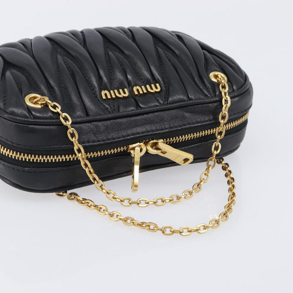 Miu Miu mini Hand Bag Leather Black Gold Auth 167686M