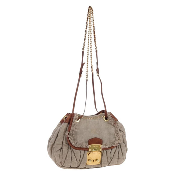 Miu Miu Shoulder Bag Linen Beige Gold Auth 167687M
