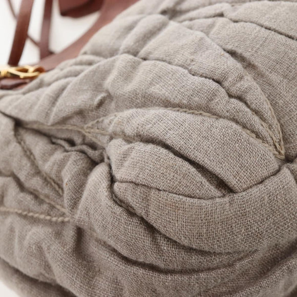 Miu Miu Shoulder Bag Linen Beige Gold Auth 167687M