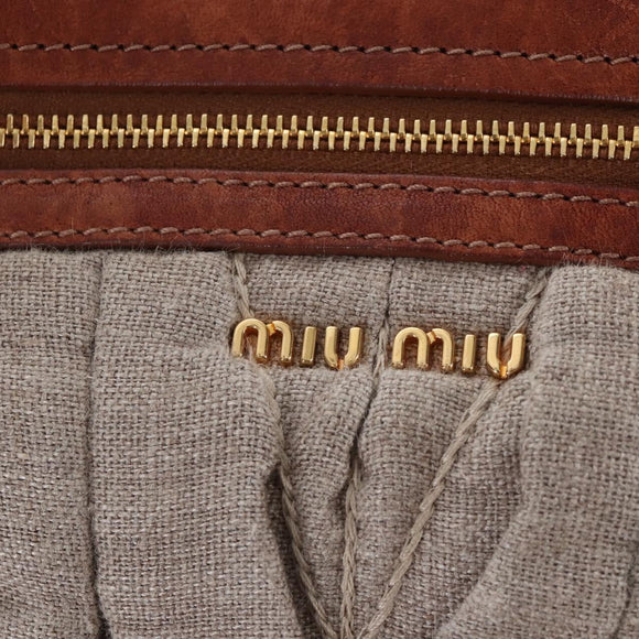 Miu Miu Shoulder Bag Linen Beige Gold Auth 167687M