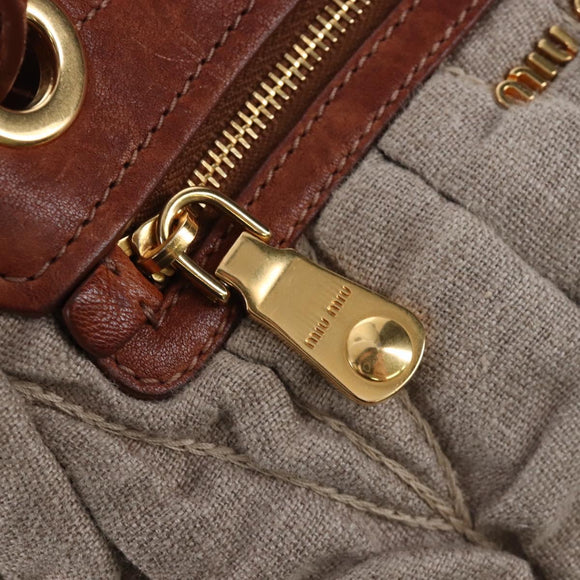 Miu Miu Shoulder Bag Linen Beige Gold Auth 167687M