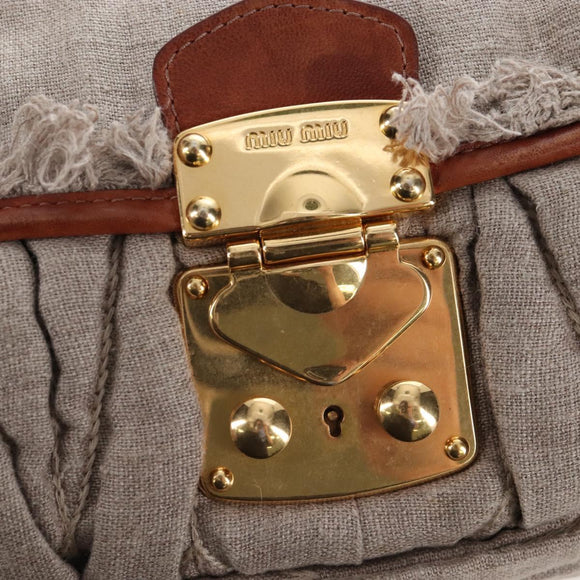 Miu Miu Shoulder Bag Linen Beige Gold Auth 167687M