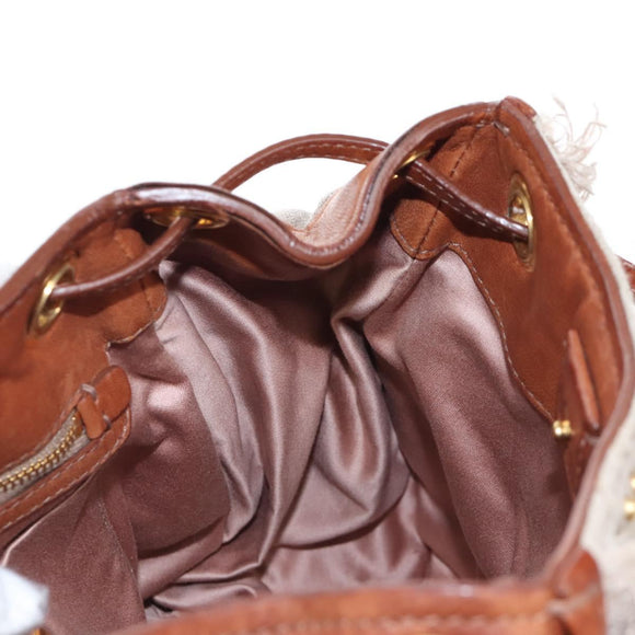 Miu Miu Shoulder Bag Linen Beige Gold Auth 167687M
